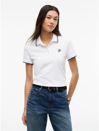 Tommy Hilfiger Womens Script Monogram Tipped Polo - Optic White - XXL
