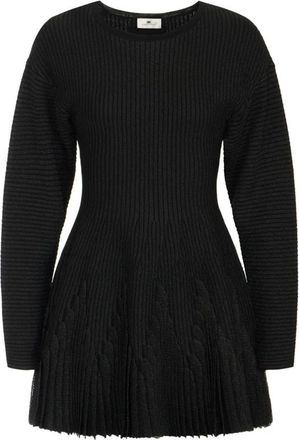 Elisabetta Franchi Kleedjes, Dames, Zwart, S, Gebreide jurk met ruches