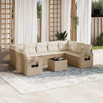 vidaXL Juego De Sof&aacute;s Jard&iacute;n Con Cojines Beige 10 Pzas Rat&aacute;n Sint&eacute;tico Vidaxl