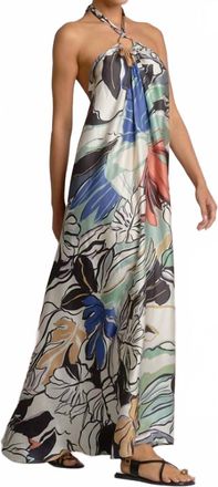 Elan Botanical Halter Maxi Dress In Blue Floral