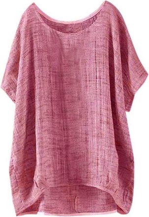 Generic Cocila Lightning Deals Casual T Shirts for Women Cotton Linen Crew Neck Solid Color T Shirt Plus Size Half Sleeved Top Shirts Fashion Work Blouse Ligh