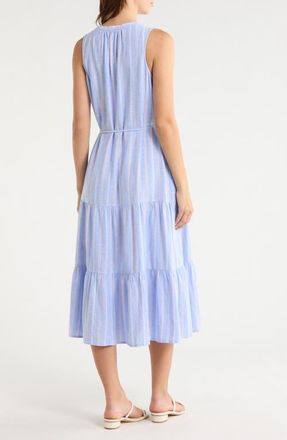 Tommy Bahama Sea Salt Bay Stripe Linen Blend Midi Dress in Grape Pools at Nordstrom, Size X-Small