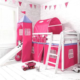 N&ouml;a & Nani Moro Cabin Bed Midsleeper with Slide & Pretty Pink Package in White | Size: Single