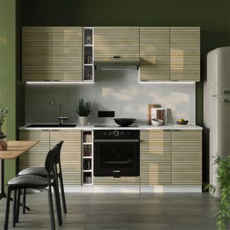 Vicco Mueble De Cocina Fame-line, Panel Roble/blanco, 235 Cm Sin Encimera