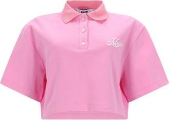Msgm Cropped Boxy Embroidered Logo Polo Shirt
