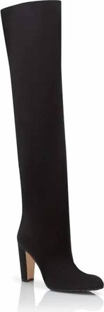 Manolo Blahnik Gardahi Suede Knee High Boots In Black