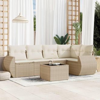 vidaXL Juego De Sof&aacute;s Jard&iacute;n Con Cojines 6 Pzas Rat&aacute;n Sint&eacute;tico Beige Vidaxl