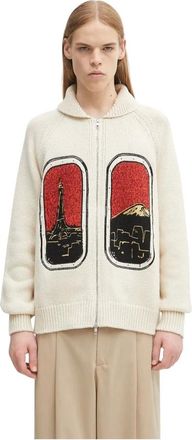 Kenzo Truien & Vesten, Heren, Beige, L, Katoen, City Embroidery Zipped Knit Cardigan