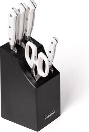 Arcos Taco De 4 Cuchillos Y Tijera Arcos Riviera Blanc 234524 De Acero Nitrum, Con Mango De Polioximetileno De 5 Piezas Con Caja De Regalo