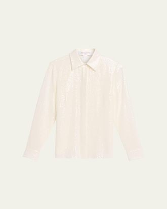 Michael Kors Hansen Button-Down Sequin Silk Shirt