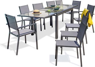 DCB Garden Tolede - Conjunto De Comedor 10 Plazas De Aluminio Tablero De Vidrio - Dcb Garden