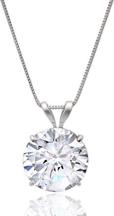 MAX + STONE 14K Gold 9MM Solitaire Cubic Zirconia Pendant Necklace with 18 Inch Box Chain