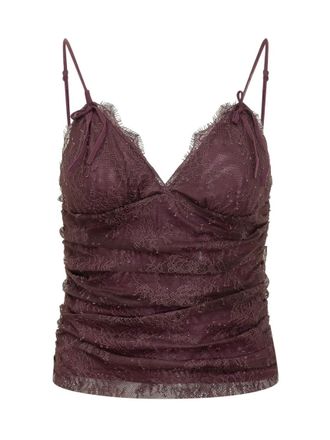 Pinko Red Lace V Neck Top
