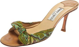 Jimmy Choo London Multicolor Printed Satin Knot Slide Sandals