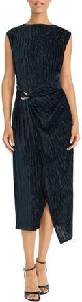 Maggy London Cap Sleeve Asymmetric Burnout Velvet Midi Dress in Spruce at Nordstrom Rack, Size 18 (Similar To 16W)