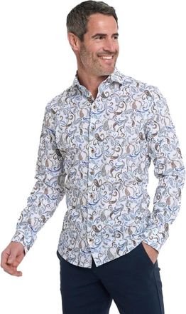 R2 Amsterdam overhemd blauw geprint lange mouw geprint