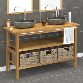 vidaXL Tocador De Ba&ntilde;o Con Lavabos Piedra De R&iacute;o Madera Maciza De Teca Vidaxl