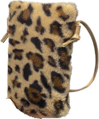 Generic Womens Plush Bags Plush Bag Underarm Shoulder Fashion Portable Western Style Leopard Print Womens Stuffed(Khaki)
