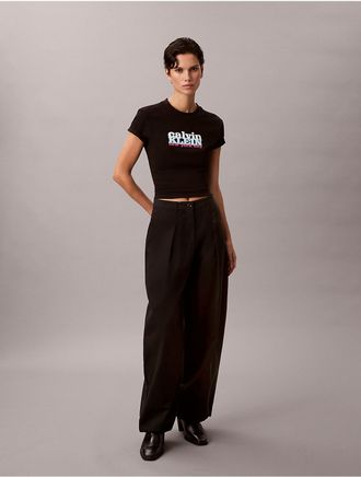 Calvin Klein Jeans Calvin Klein Womens Contrast Logo Graphic Slim T-Shirt - Black - XS