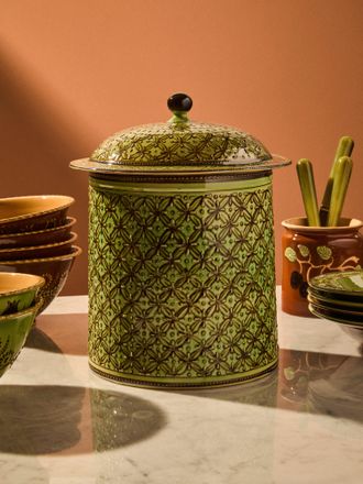 Poterie d'&Eacute;vires Geometric Hand-Painted Ceramic Lidded Pot