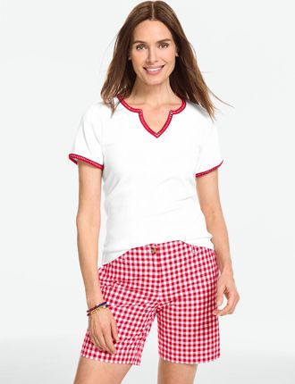 Talbots Plus Petite - Whipstitch Short Sleeve Top - White - 1X Talbots
