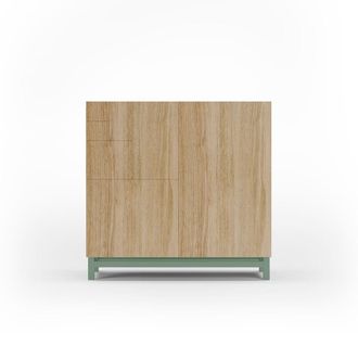 HERDASA Zapatero de melamina roble dorado patas verde 90x90x27 cm