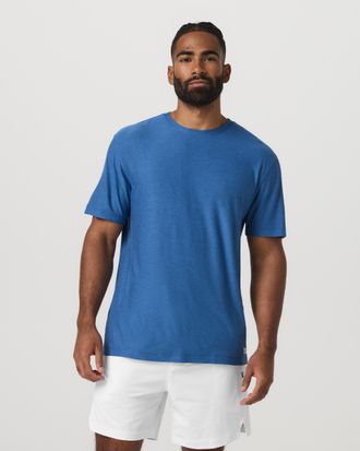 Vuori Clothing Short Sleeve Strato Tech T-Shirt - Relaxed Fit | Court Blue Heather | XS, Size Extra Small