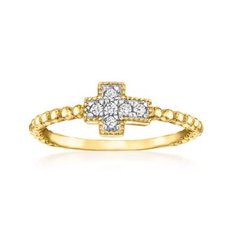 Ross-Simons Diamond Cross Beaded Ring in 18kt Gold Over Sterling