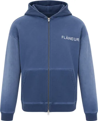 Flaneur Navy Faded Logo Print Hooded Zip Sweatshirt