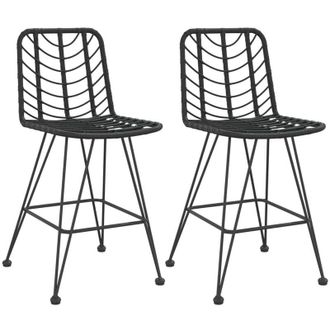 vidaXL Taburetes De Cocina 2 Uds Rat&aacute;n Pe Y Acero Negro 45x56x103,5 Cm Vidaxl