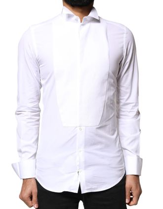 Dolce & Gabbana White GOLD Cotton Poplin Bib Formal Men Dress Mens Shirt