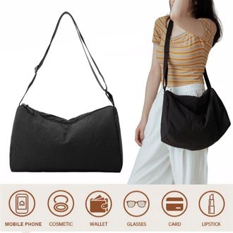 Generic Pufei Casual Nylon Slouchy Sling Hobo Bag with Adjustable Strap Women Daily Use(Black)
