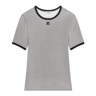 Courr&egrave;ges Signature Contrast T-Shirt - female - Courr&egrave;ges - T-Shirts - Black - XS - Tops