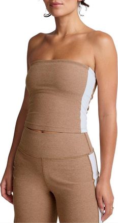 Beyond Yoga Space Dye Strapless Stripe Crop Top in Desert Sand/Cloud White at Nordstrom Rack, Size X-Small