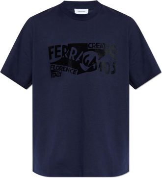 Ferragamo Tops, Heren, Blauw, 2Xl, Katoen, Velvet Logo T-Shirt