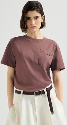 Brunello Cucinelli Cotton jersey T-shirt with shiny tab in Grape at Nordstrom, Size Medium