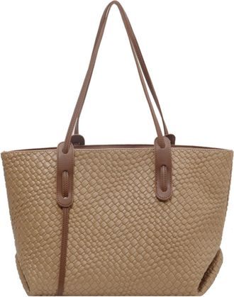 Generic Womens Vintage Woven PU Tote Bag, Classic Stitching Detail Shoulder Bag, Large Capacity, Applies to Office Commute, Urban Shopping and Daily Outings (