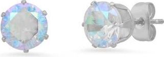 Steeltime HMY JEWELRY Stainless Steel Simulated Diamond 8mm Stud Earrings in Metallic at Nordstrom Rack
