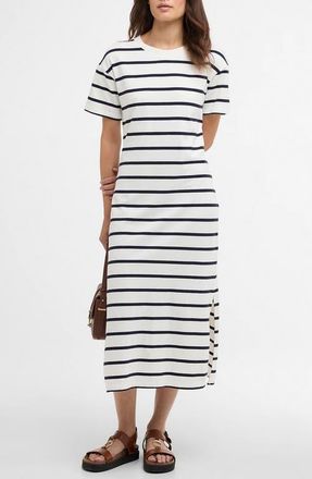 Barbour Selena Stripe T-Shirt Midi Dress in Cloud/Navy Stripe at Nordstrom, Size 14 Us