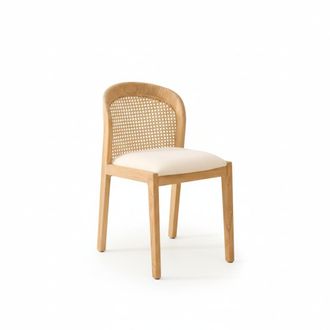 Wabi Home Silla tapizada de madera maciza de Sungkai y rat&aacute;n trenzado a mano