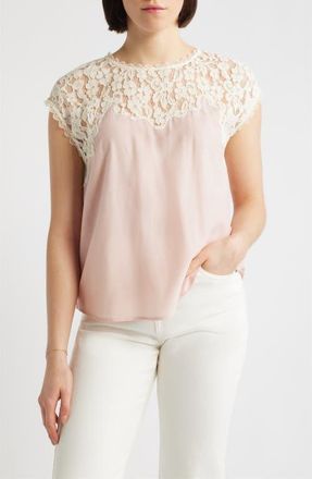 Wit & Wisdom Lace Yoke Satin Top in Rose Bloom/Natural at Nordstrom, Size X-Large