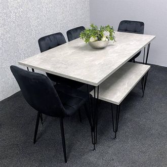 Kosy Koala Dining Table With 4 Chairs Modern Dining Table Set With 4 Black Chairs & 1 Bench Dining Room Furniture in Grey