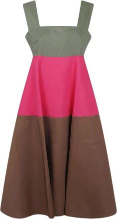 Marni Colorblock Square Neck Midi Jurk - Dames - Casual kleedjes - Veelkleurig - 2XS - Kleedjes