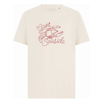 GANT T-Shirts, male, Beige, Size: 2XL Cotton T-shirt with embroidery