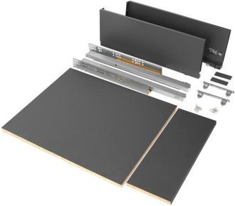 Emuca Kit De Caj&oacute;n Para Cocina O Ba&ntilde;o Vertex De Altura 178mm Con Regulaci&oacute;n 3d, Tableros Incluidos, M&oacute;dulo 450mm, Gris Antracita - Emuca