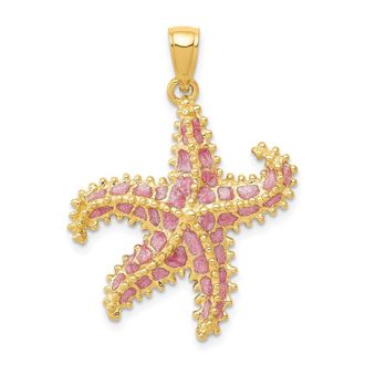 Diamond2Deal 14k Yellow Gold Pink Enameled Starfish Pendant