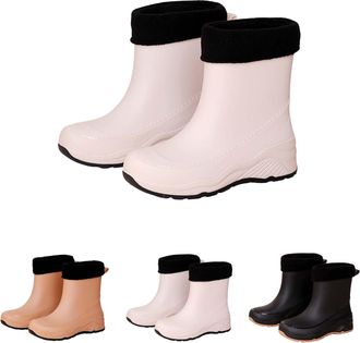 Generic Wellington Mid Calf Rain Boots for Women Winter Warm Wellies Plush Lining Removable and Washable Boots Ladies Waterproof Anti-Slip Rainboots,Outdoor W