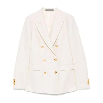 Tagliatore Blazers, female, White, Size: XL Double-Breasted Sequined Blazer