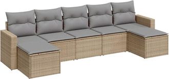 vidaXL Set Sof&aacute;s De Jard&iacute;n 7 Piezas Y Cojines Rat&aacute;n Sint&eacute;tico Beige Vidaxl