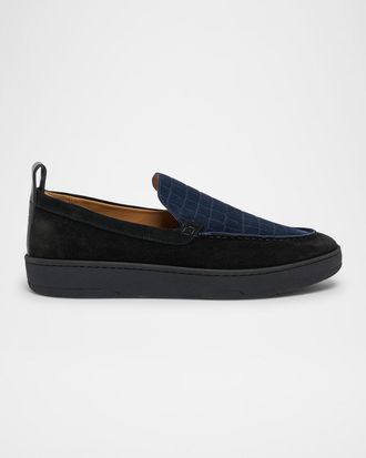 Lanvin Mens Croco-Embossed Suede Moccasins